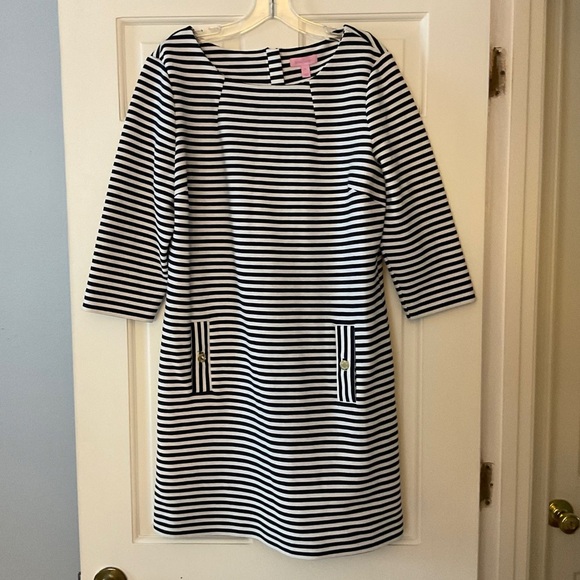Lilly Pulitzer Charlene Dress True Navy Ottoman Stripe Shift XL NWT Preppy - Picture 1 of 10